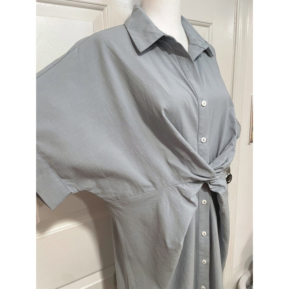 NEW Cupshe Twist Front Shirt Dress Short Relaxed Loose Blue S Collar Beach Cover